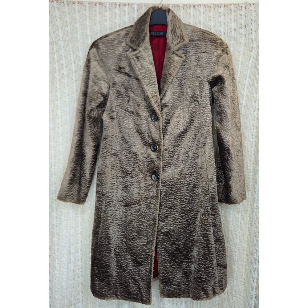 Lafayette 148 Velvet Faux Fur Teddy Long Coat Silver Size Petite - Picture 4 of 8